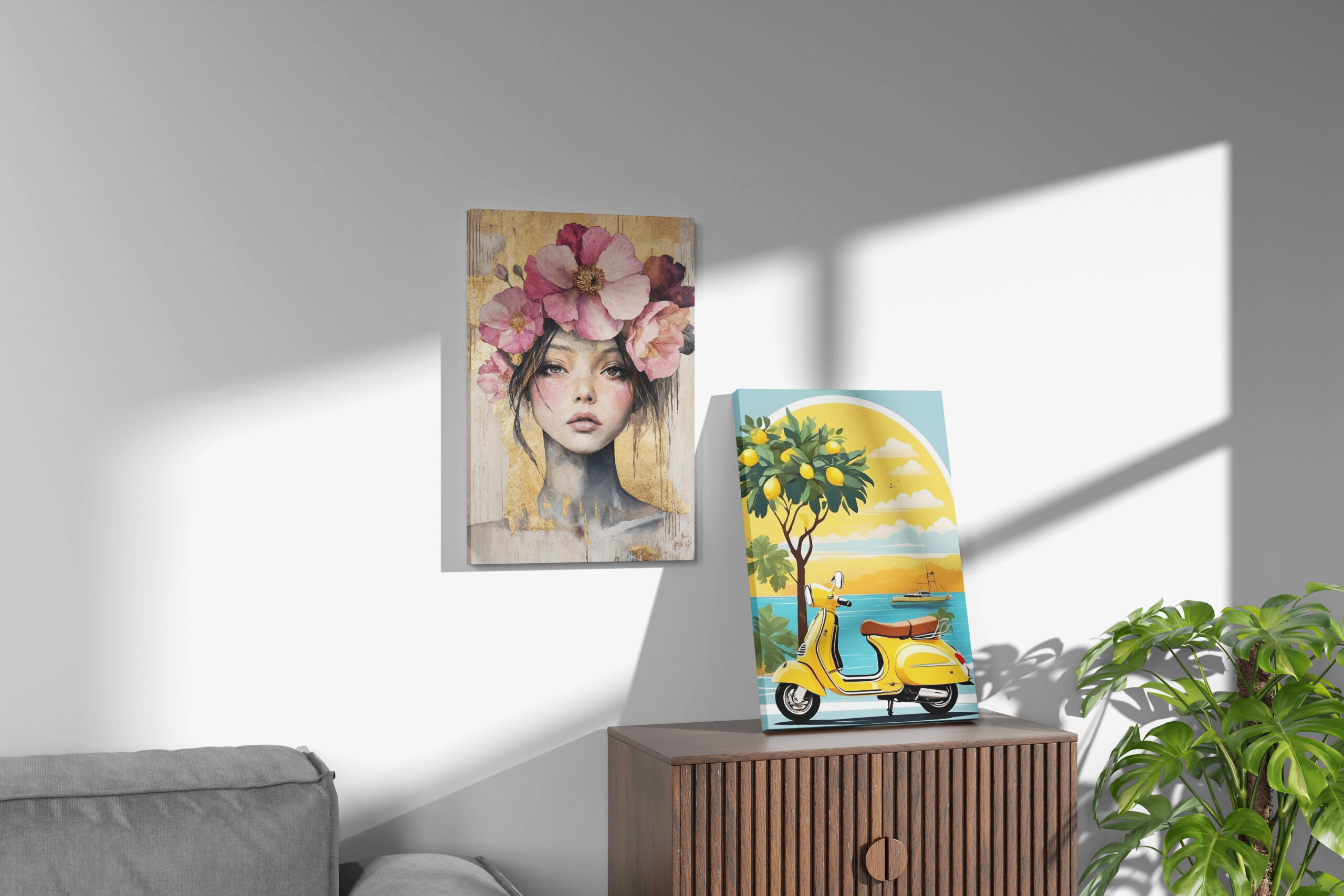 High-Quality Canvas Print Mockup Bundle | 4 Realistic PSD Templates