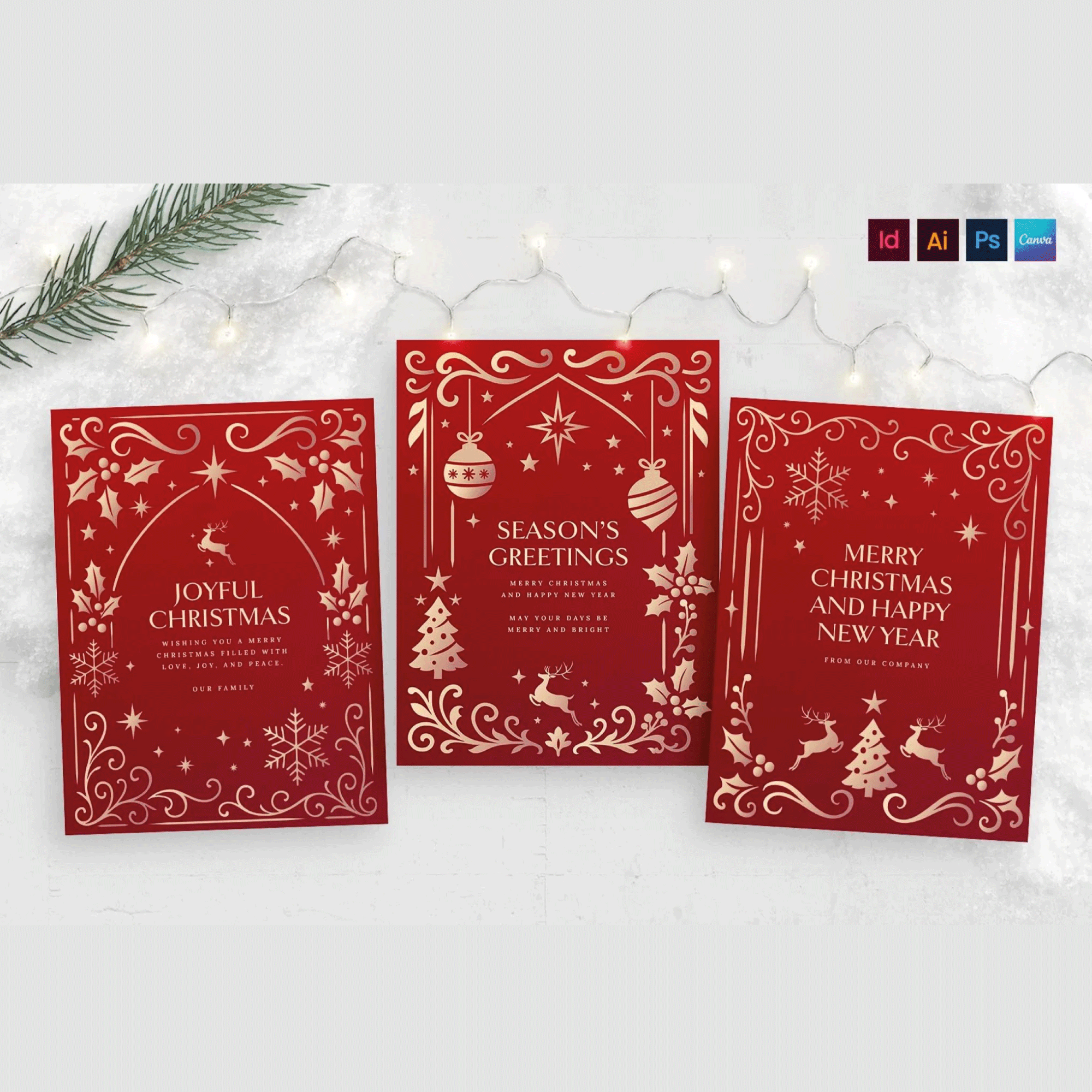 Luxury Christmas Flyer Template in Red & Gold – Editable Canva, Illustrator, and Photoshop PSD